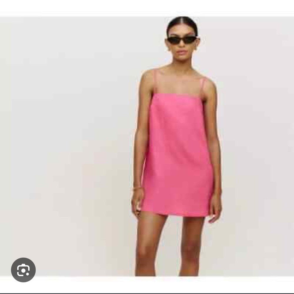 Reformation Aubree 100% Linen Mini Tie Dress in Pink Snapdragon Size Large